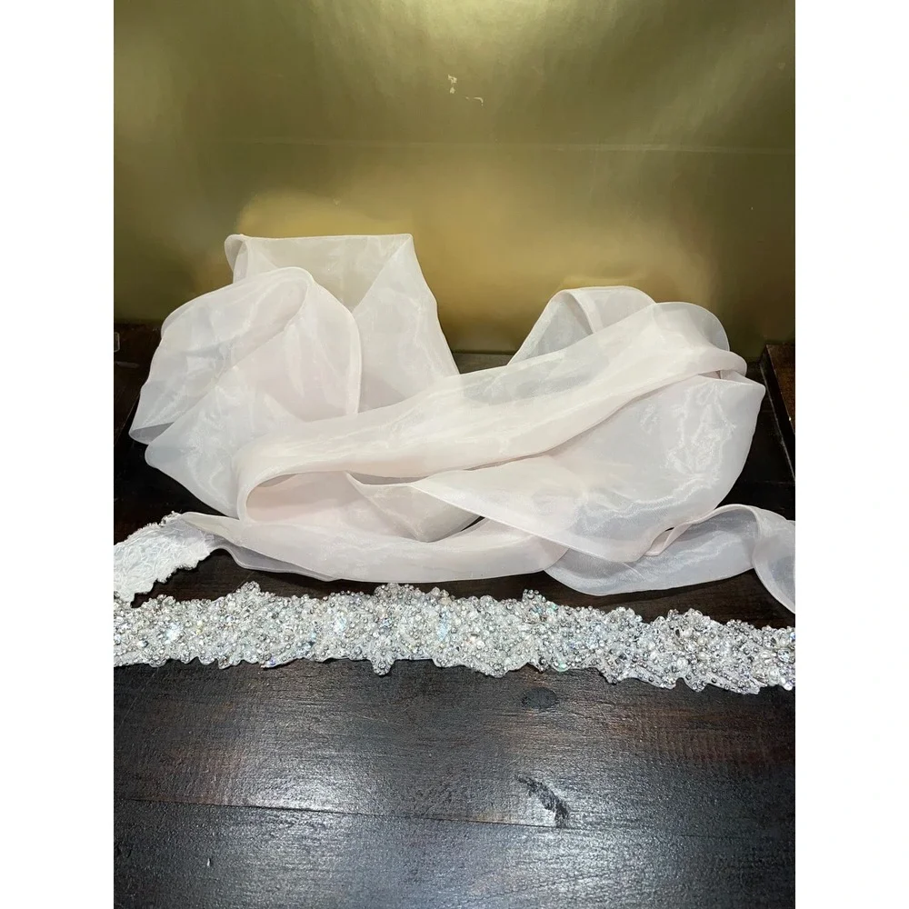 Allure Bridals Rhinestone Pearls Embellished Wedding Dress Sash Belt Champagne L
